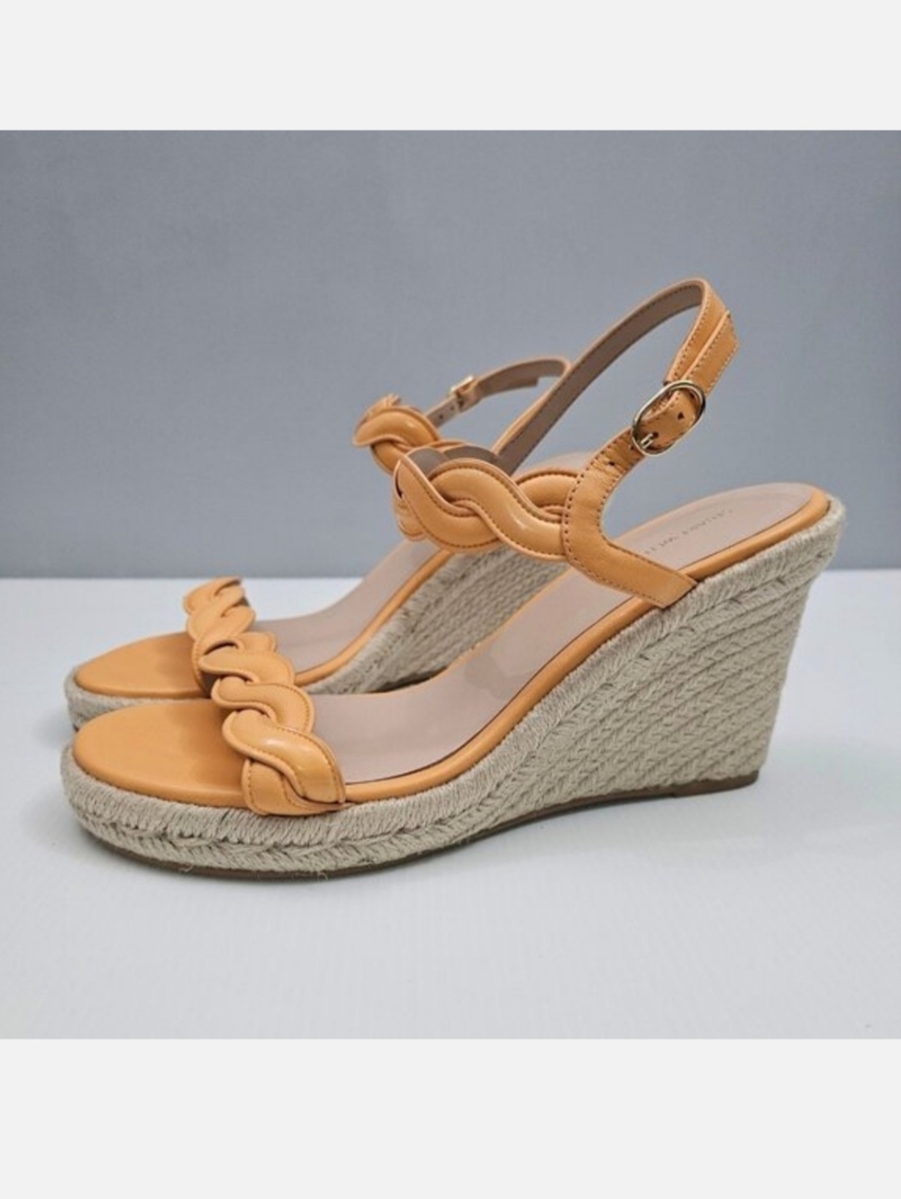 Stuart Weitzman Twist Espadrille Wedge Sandal Mango Orange Leather Womens 10